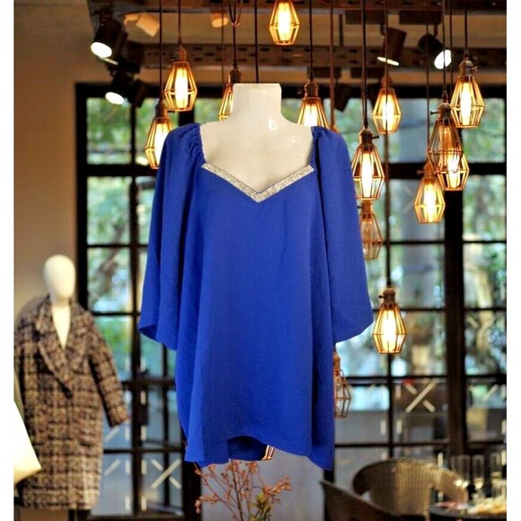 A Love Story Tops - Women's Top Embellished V-Neck Size 2X A Love Story New Tags Blue Boutique CHIC